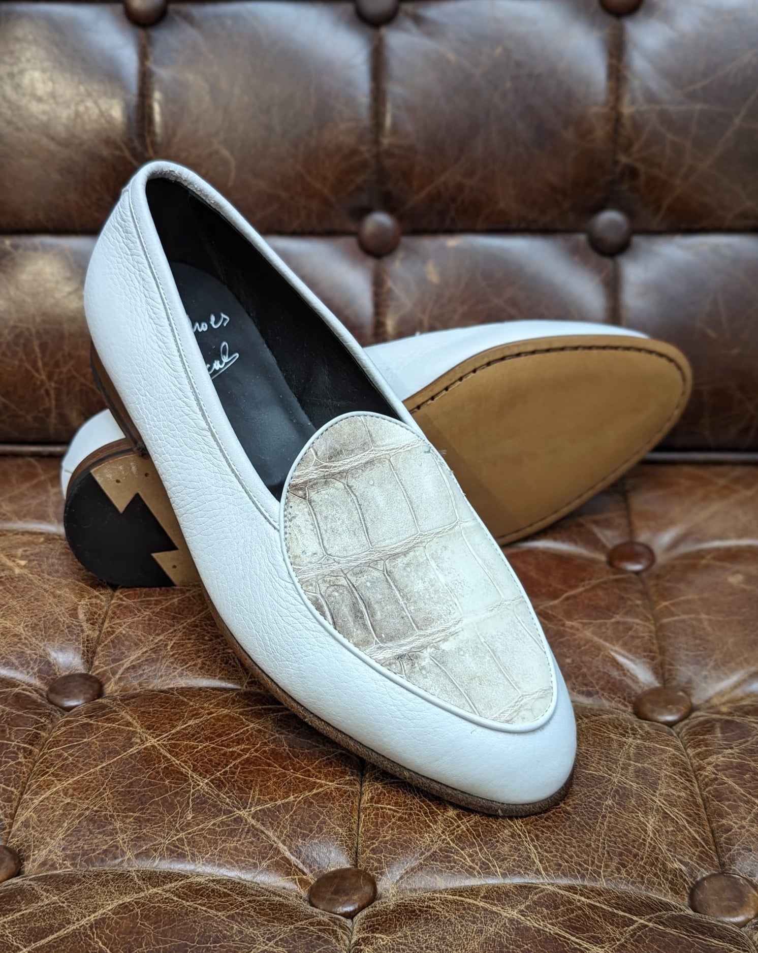 Belgian Loafer - White Deer & Himalayan Crocodile, UK 10 - Ascot Shoes