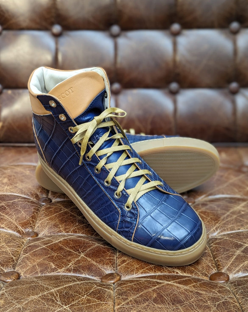 Ascot Tall Sneakers - Blue Crocodile, UK 10.5 - Ascot Shoes