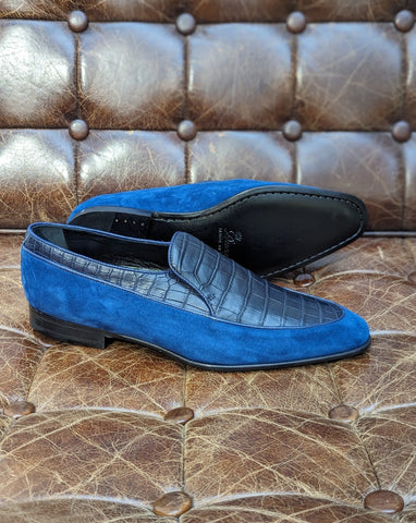 Ascot by Ducal Loafer - Blue Suede & Navy Croc, UK 10
