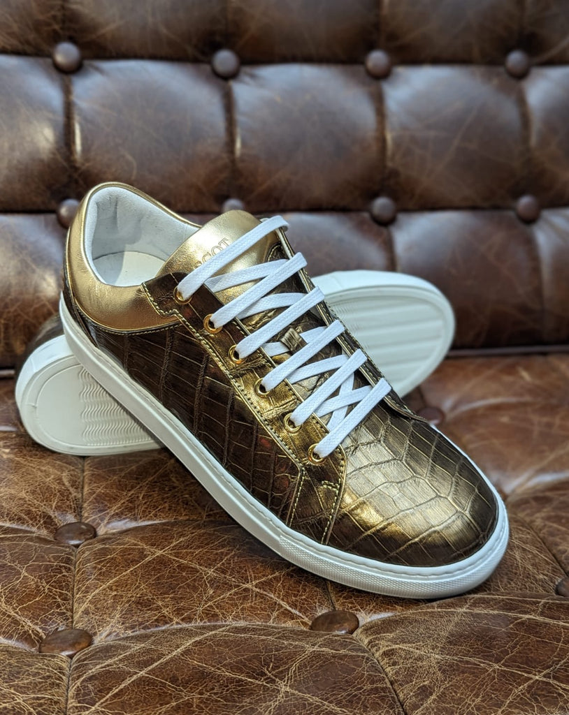 Ascot Sneaker - Bronze Gold Crocodile, UK 8 - Ascot Shoes