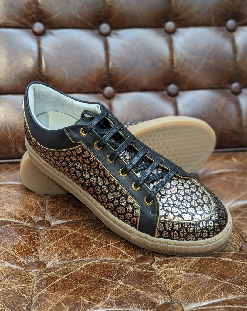 Ascot Sneaker - Gold & Black Python, UK 10.5 - Ascot Shoes