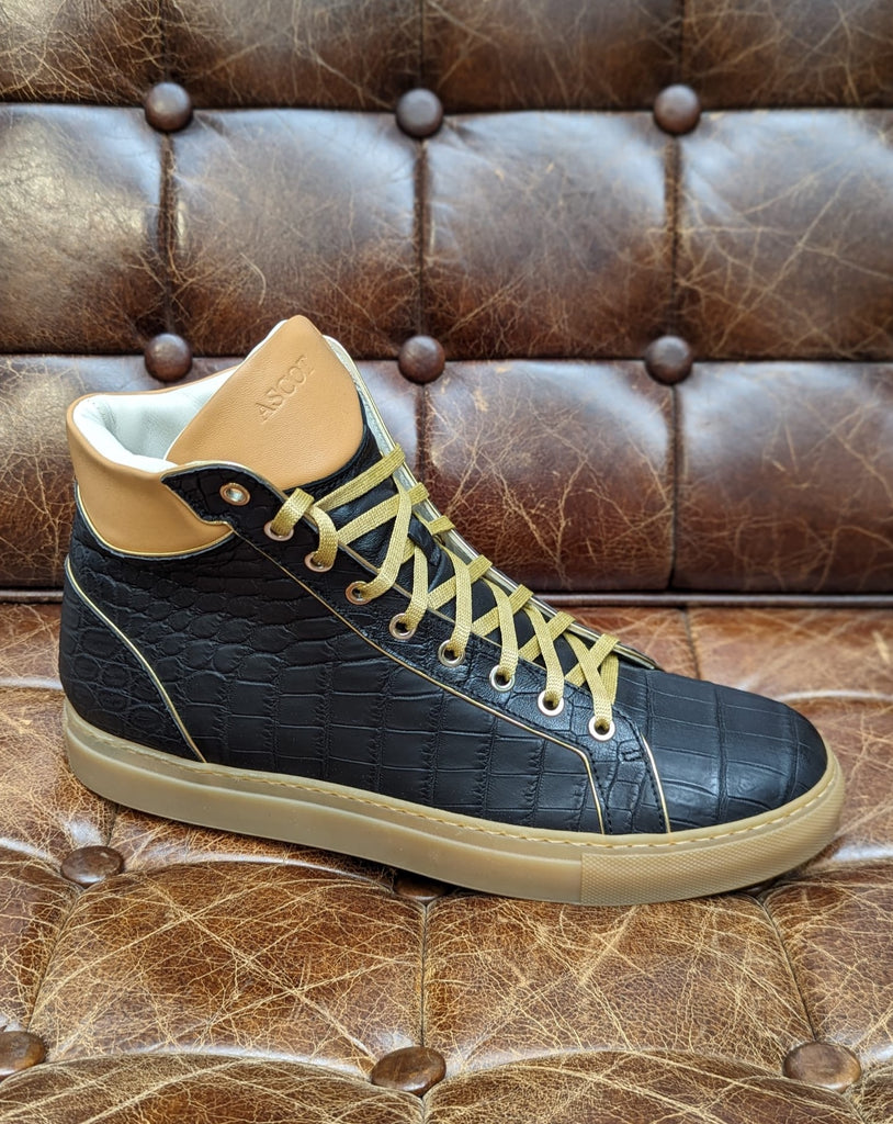 Ascot Tall Sneakers - Black Crocodile, UK 10 - Ascot Shoes