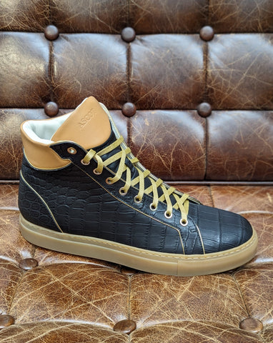 Ascot Tall Sneakers - Black Crocodile, UK 10
