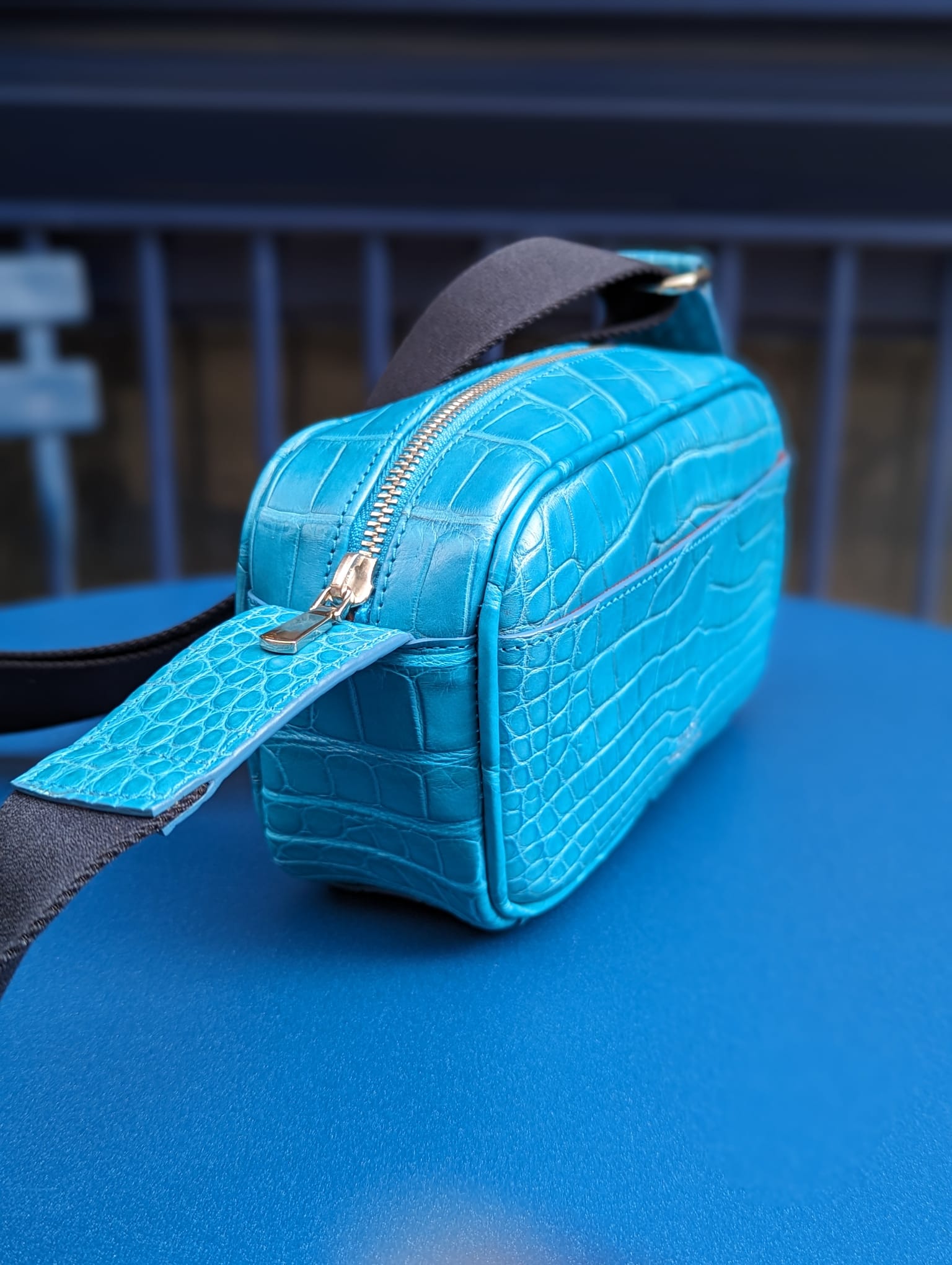 Bespoke Cross - Body Bag - Blue Crocodile - Ascot Shoes
