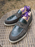 Ascot Sunseeker - Green Crocodile & Olive Green Suede - Ascot Shoes