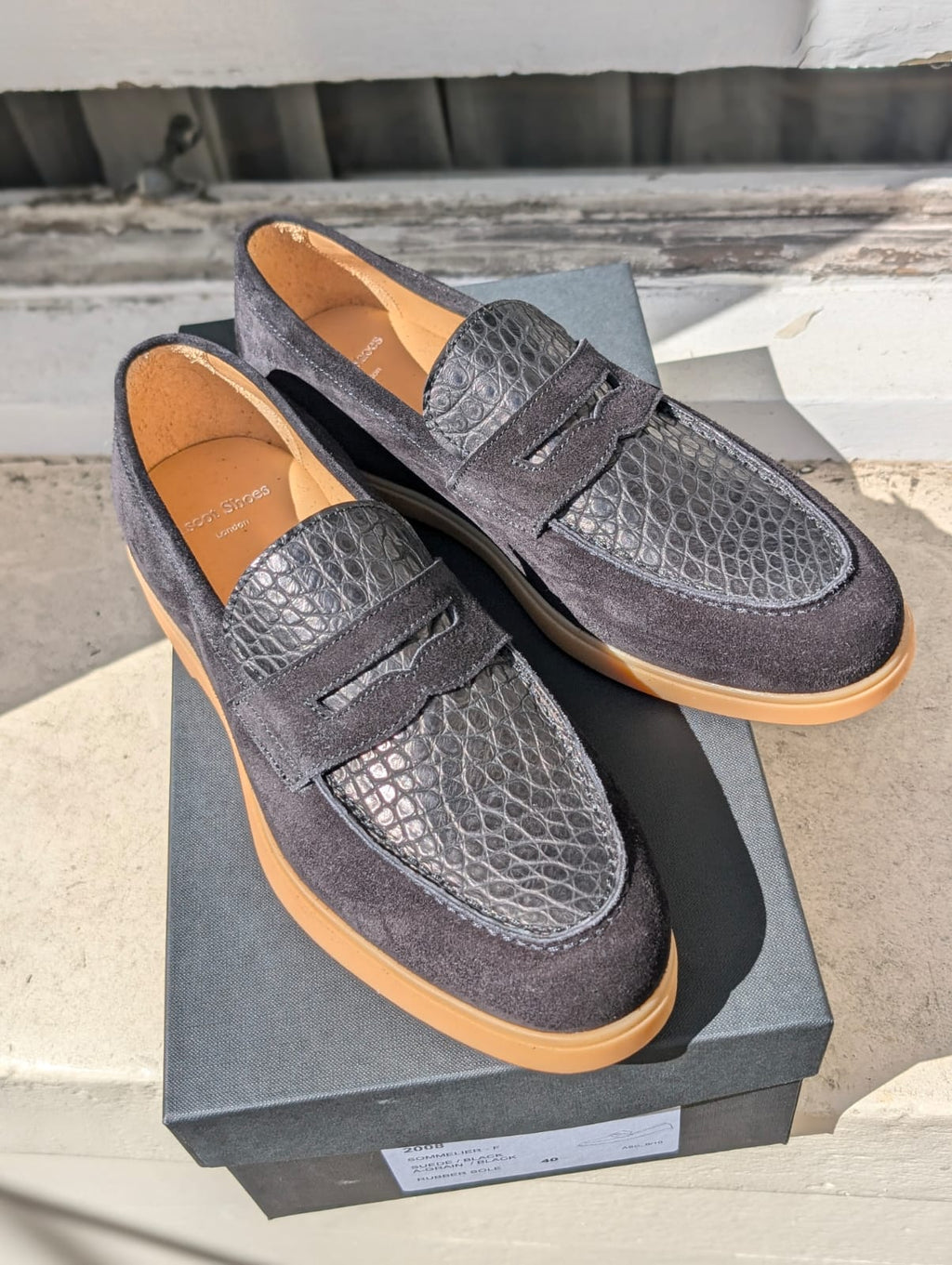 Ascot Sunseeker - Black Crocodile & Suede, UK 6 - Ascot Shoes