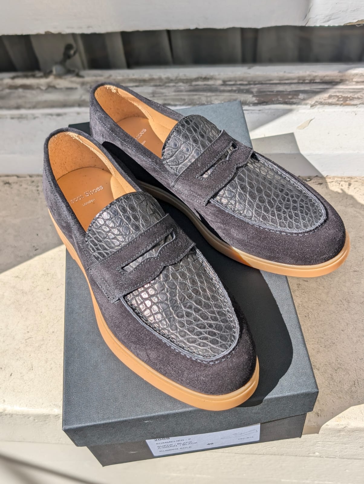Ascot Sunseeker - Black Crocodile & Suede, UK 6 - Ascot Shoes