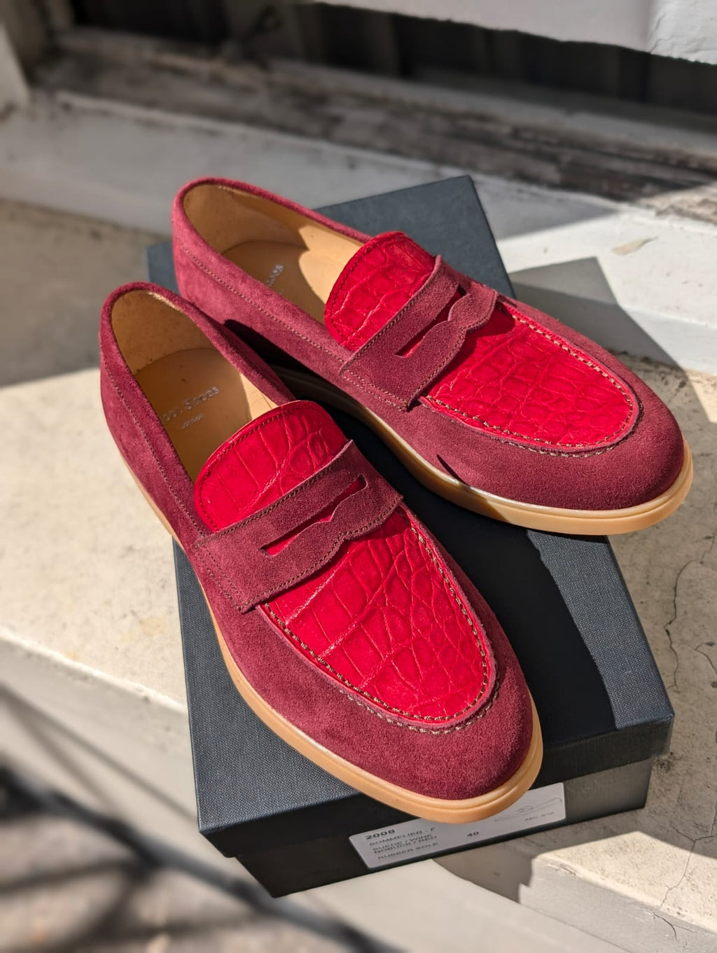 Ascot Sunseeker - Red Nubuck Crocodile & Burgundy Sudede, UK 6 - Ascot Shoes