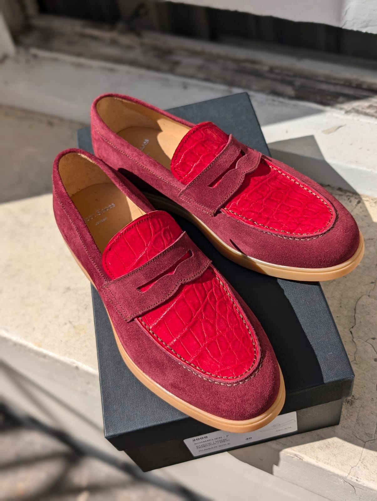 Ascot Sunseeker - Red Nubuck Crocodile & Burgundy Sudede, UK 6 - Ascot Shoes