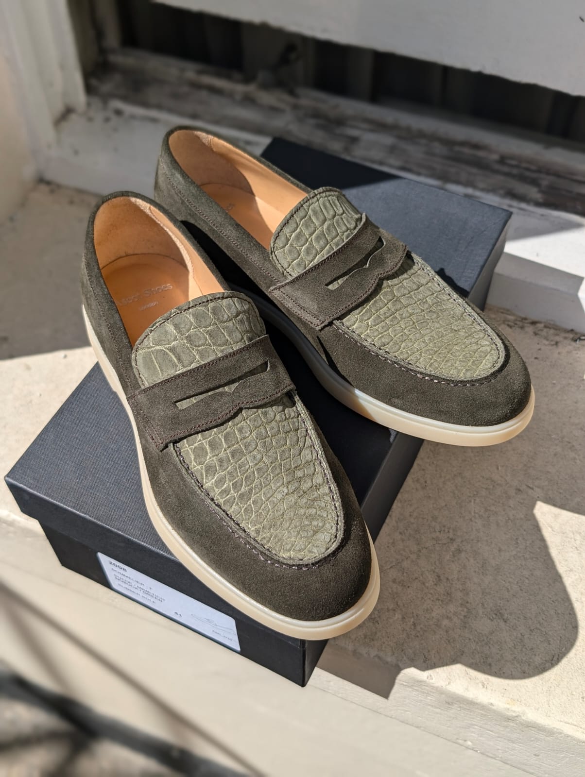 Ascot Sunseeker - Olive Green Nubuck Crocodile & Suede, UK 7 - Ascot Shoes