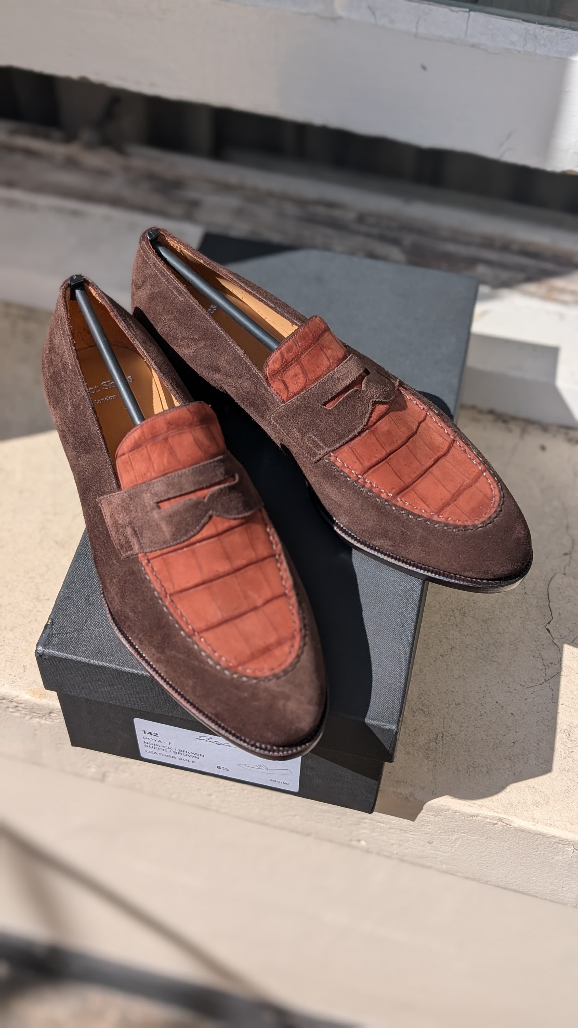 Sinatra Loafer - Cognac Nubuck Crocodile & Brown Suede, UK 6.5 - Ascot Shoes