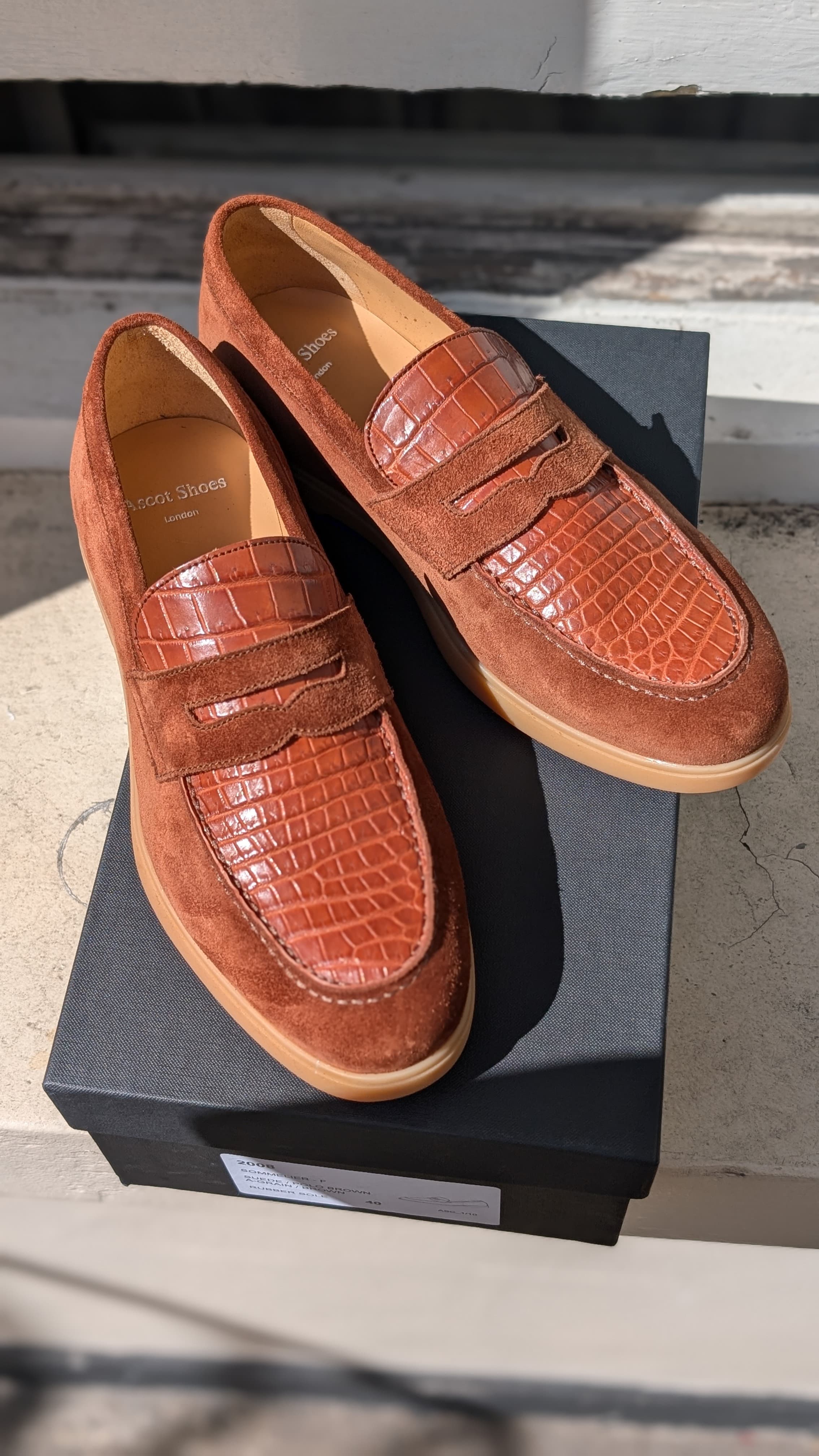 Ascot Sunseeker - Cognac Crocodile & Suede, UK 6 - Ascot Shoes