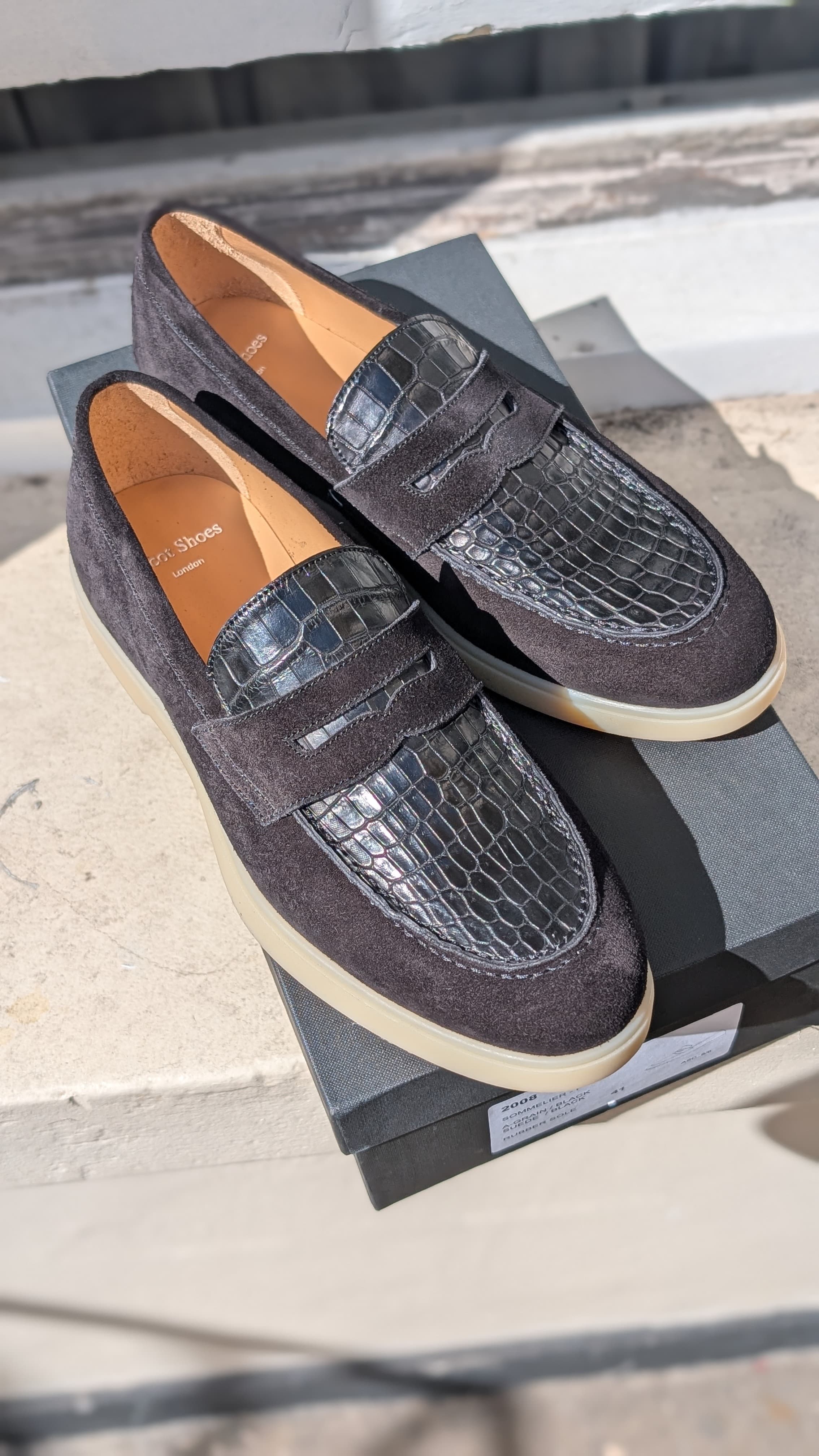 Ascot Sunseeker - Black Crocodile & Suede, UK 7 - Ascot Shoes