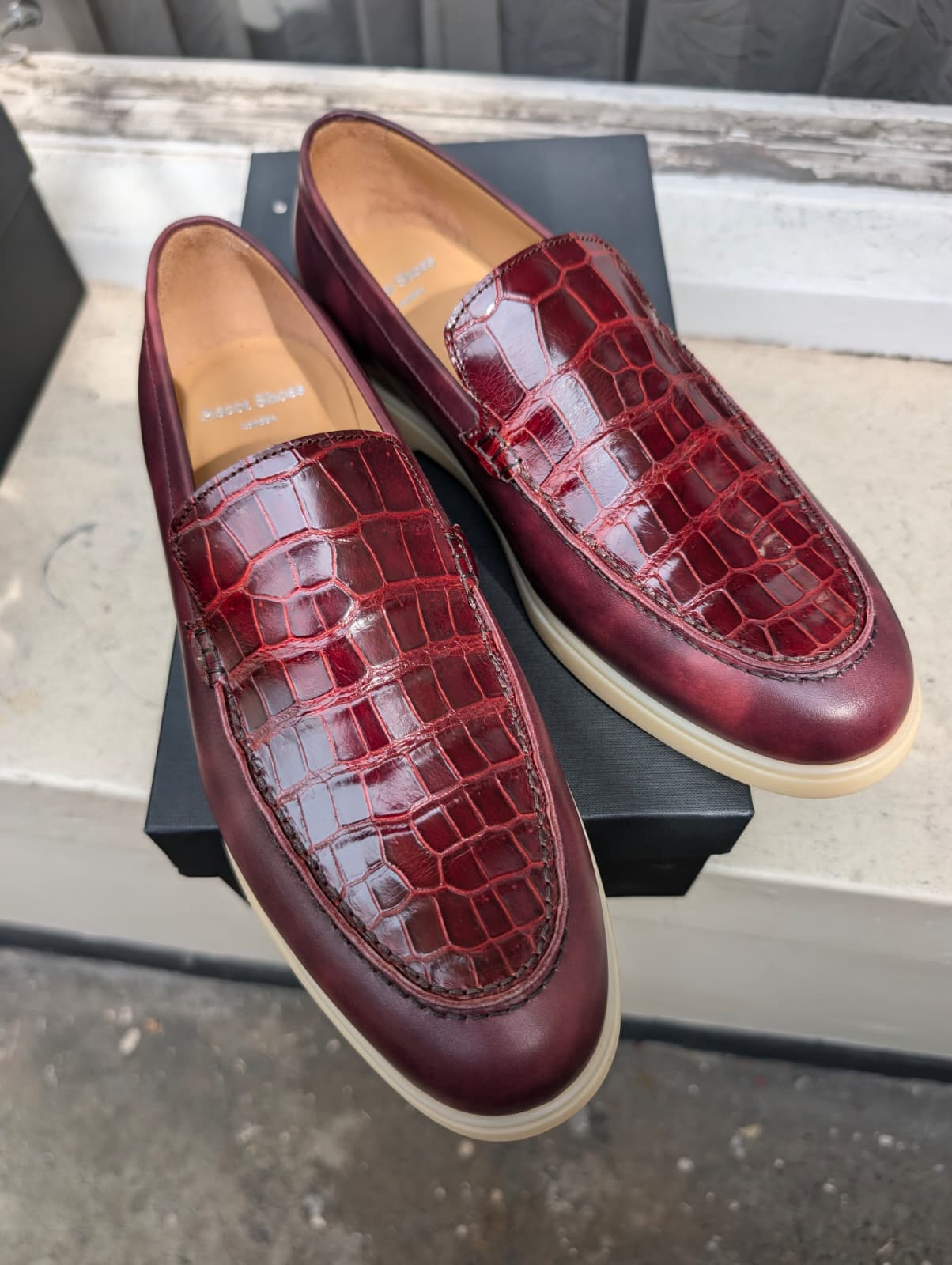 Ascot Sunseeker -Burgundy Crocodile & Museum Calf, UK 8 - Ascot Shoes