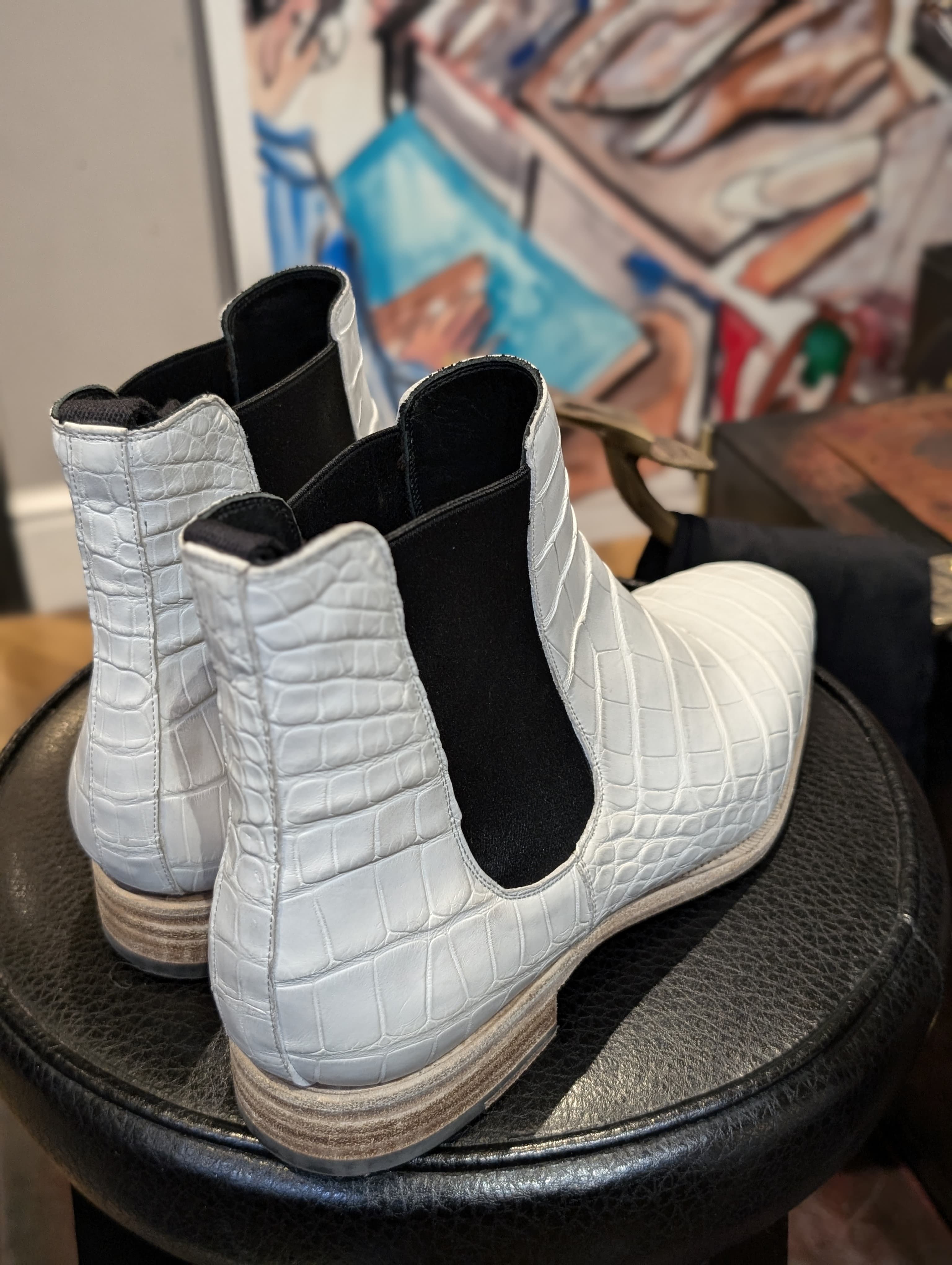 Ascot Chelsea Boots - White Crocodile - Ascot Shoes