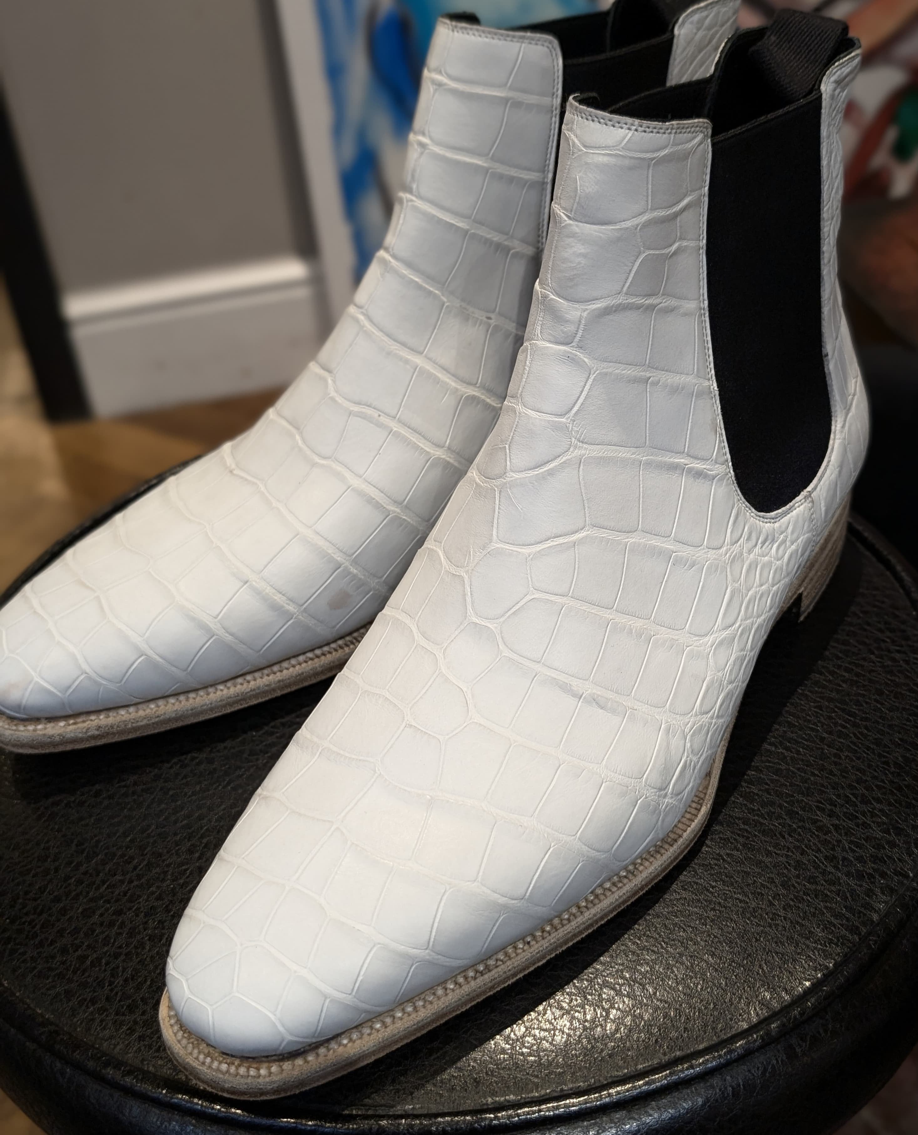 Ascot Chelsea Boots - White Crocodile - Ascot Shoes