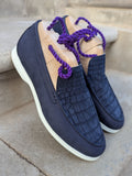 Ascot Cannes - Navy Nubuck Crocodile & Suede (Copy) - Ascot Shoes