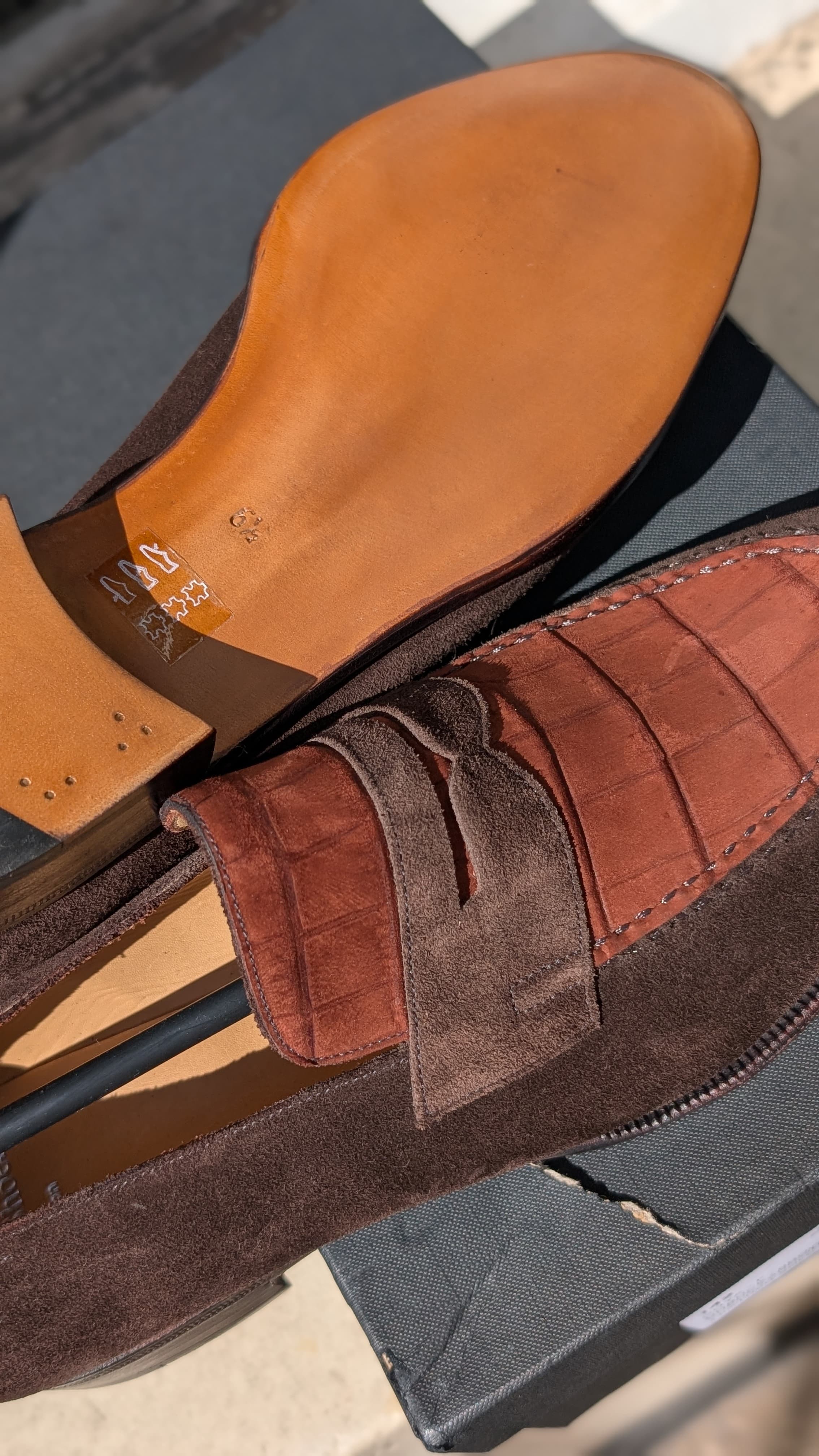 Sinatra Loafer - Cognac Nubuck Crocodile & Brown Suede, UK 6.5 - Ascot Shoes