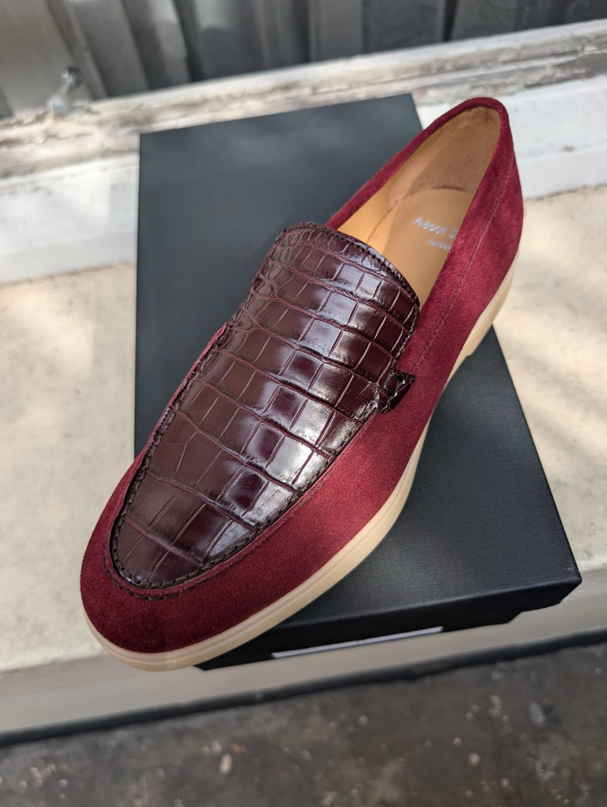 Ascot Sunseeker - Burgundy Crocodile & Suede, UK 8 - Ascot Shoes
