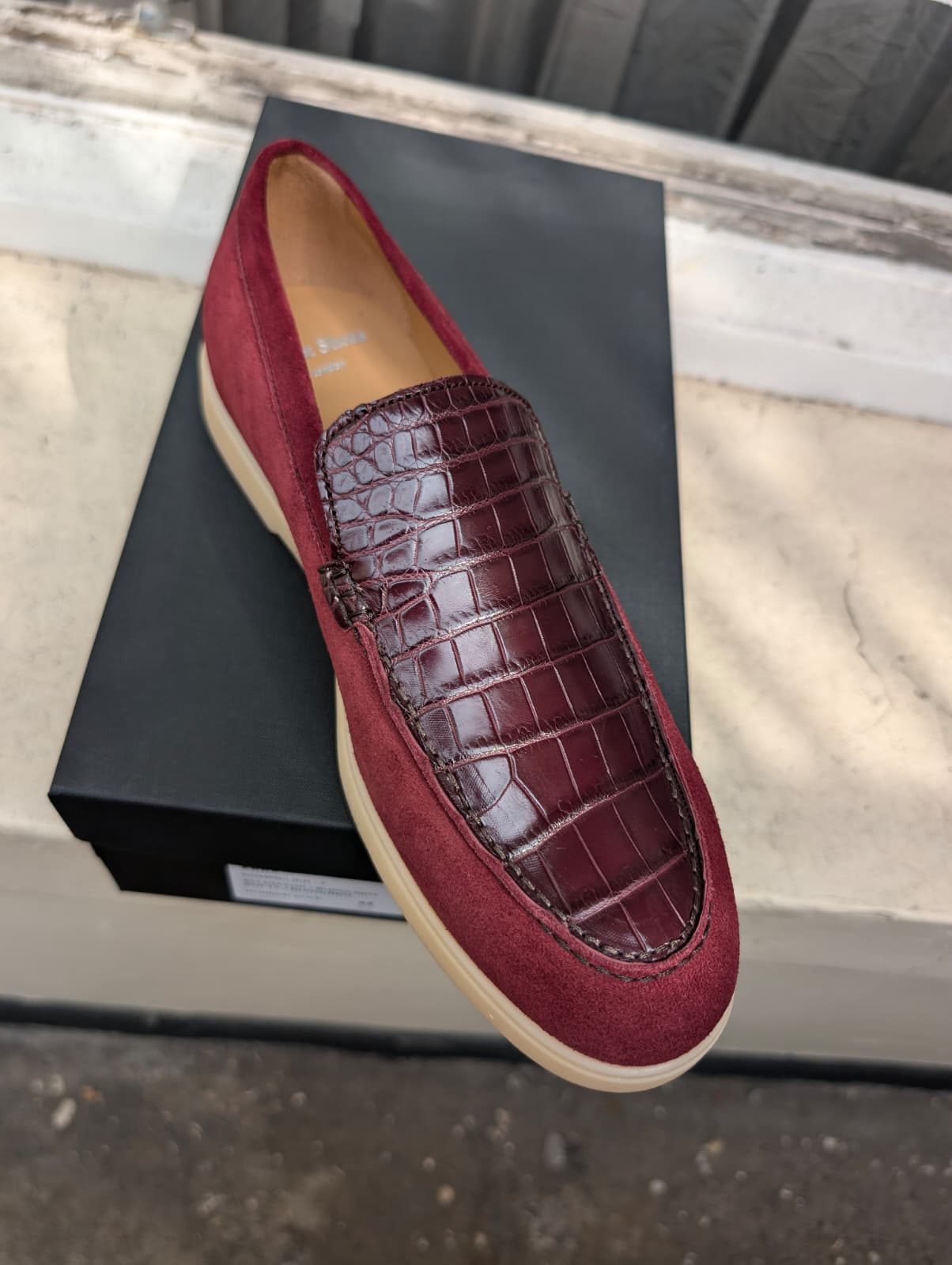 Ascot Sunseeker - Burgundy Crocodile & Suede, UK 8 - Ascot Shoes
