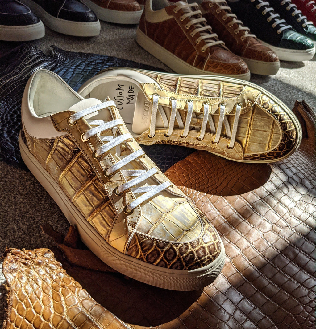 Ascot Sneakers - Gold Crocodile - Ascot Shoes