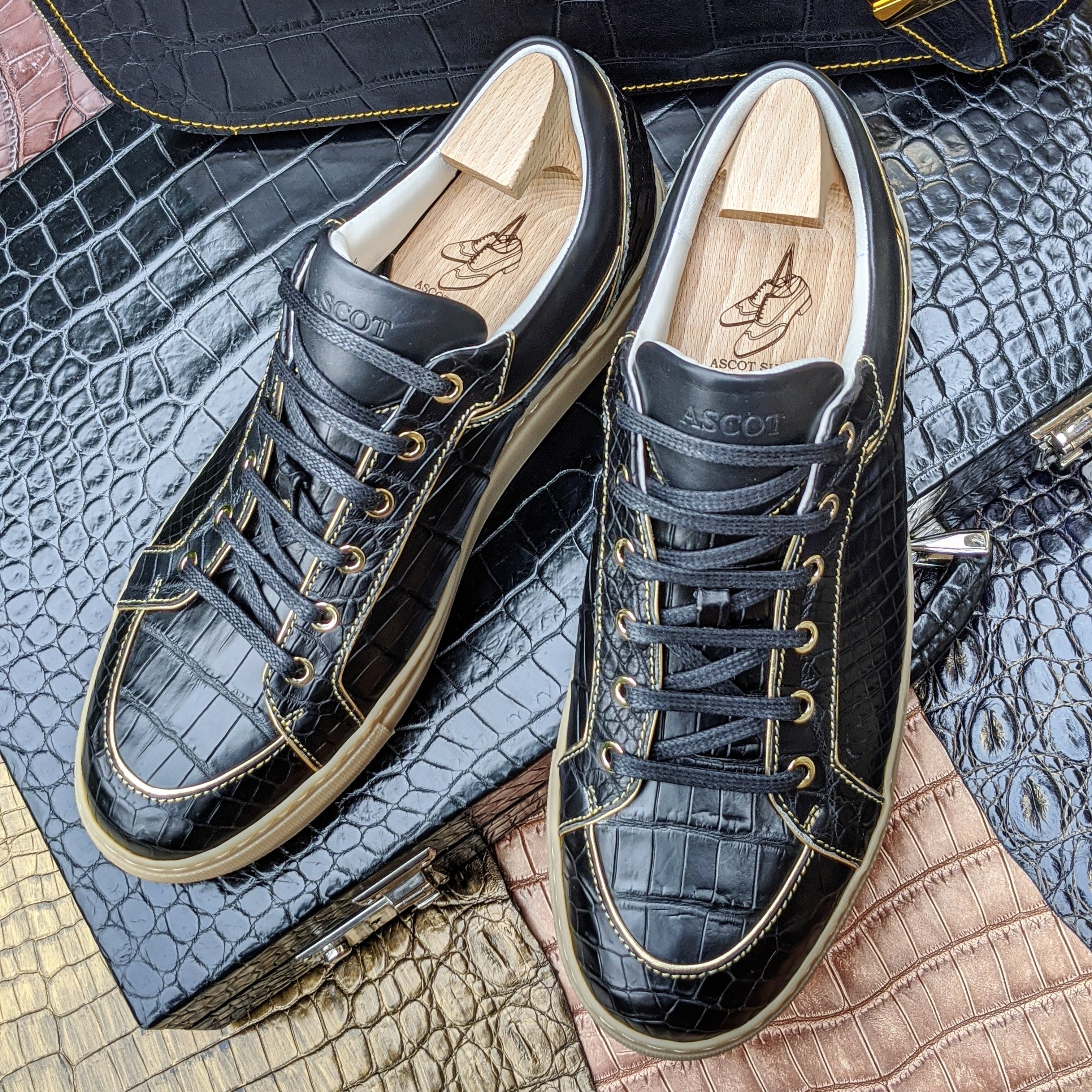 Ascot Sneakers - Black Crocodile - Ascot Shoes