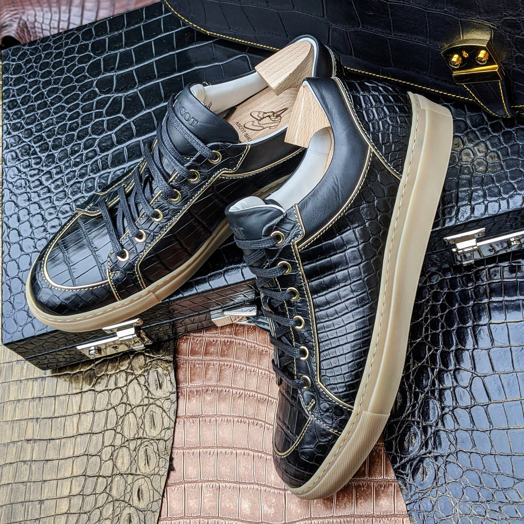 Ascot Sneakers - Black Crocodile - Ascot Shoes