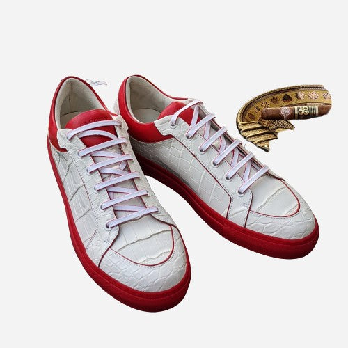 Ascot Sneakers - White Alligator With Red Sole - Ascot Shoes