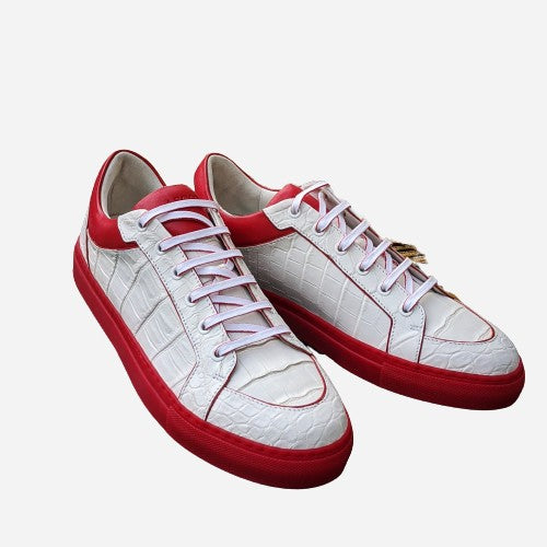Ascot Sneakers - White Alligator With Red Sole - Ascot Shoes