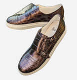 Ascot Double Monk Sneakers - Black Alligator - Ascot Shoes