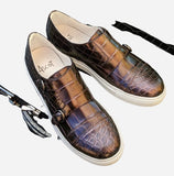 Ascot Double Monk Sneakers - Black Alligator - Ascot Shoes