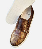 Ascot Double Monk Sneakers - Bronze Alligator - Ascot Shoes