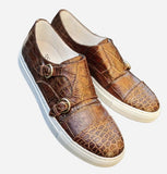 Ascot Double Monk Sneakers - Bronze Alligator - Ascot Shoes