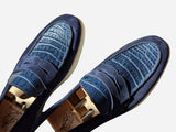 Ascot Sunseeker - Navy Blue Crocodile & Suede - Ascot Shoes