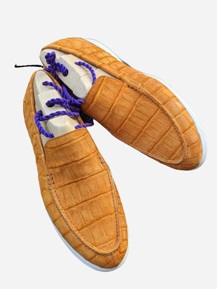 Ascot Cannes - Orange Hermes Nubuck Crocodile - Ascot Shoes
