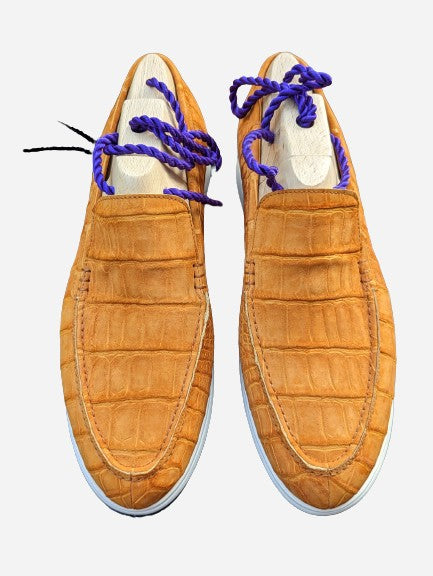 Ascot Cannes - Orange Hermes Nubuck Crocodile - Ascot Shoes