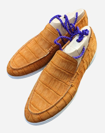 Ascot Cannes - Orange Hermes Nubuck Crocodile - Ascot Shoes