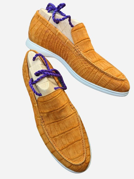 Ascot Cannes - Orange Hermes Nubuck Crocodile - Ascot Shoes