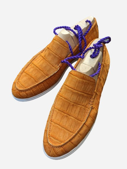 Ascot Cannes - Orange Hermes Nubuck Crocodile - Ascot Shoes