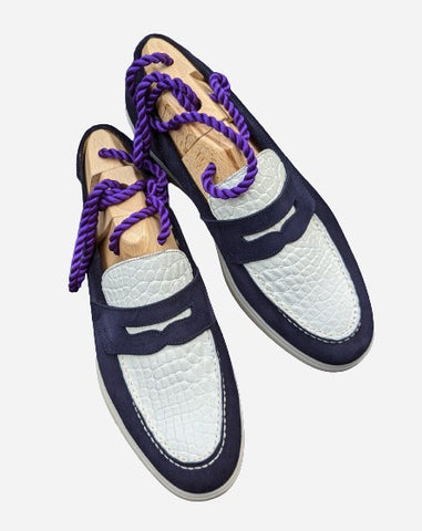 Ascot Sunseeker - White Crocodile & Navy Suede