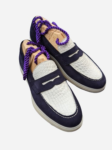 Ascot Sunseeker - White Crocodile & Navy Suede