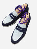 Ascot Sunseeker - White Crocodile & Navy Suede - Ascot Shoes