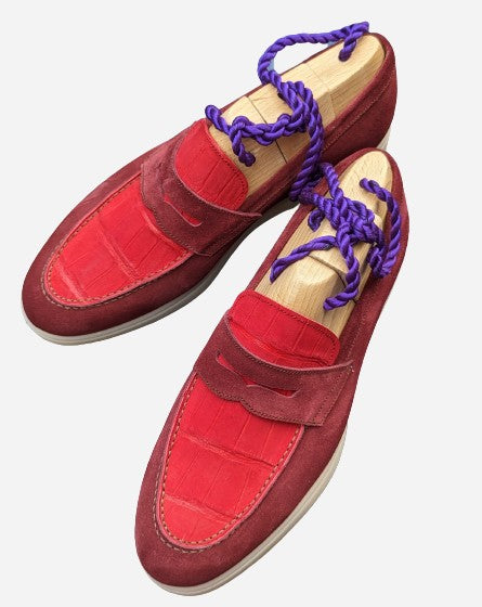 Ascot Sunseeker - Red Crocodile & Bordeaux Suede - Ascot Shoes