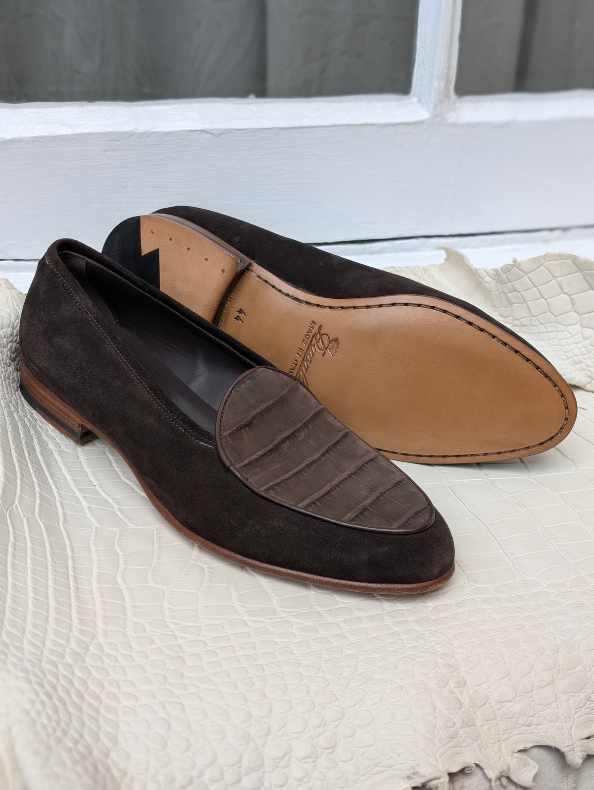 Ascot Belgian Loafer - Brown Crocodile & Suede, UK 10 - Ascot Shoes