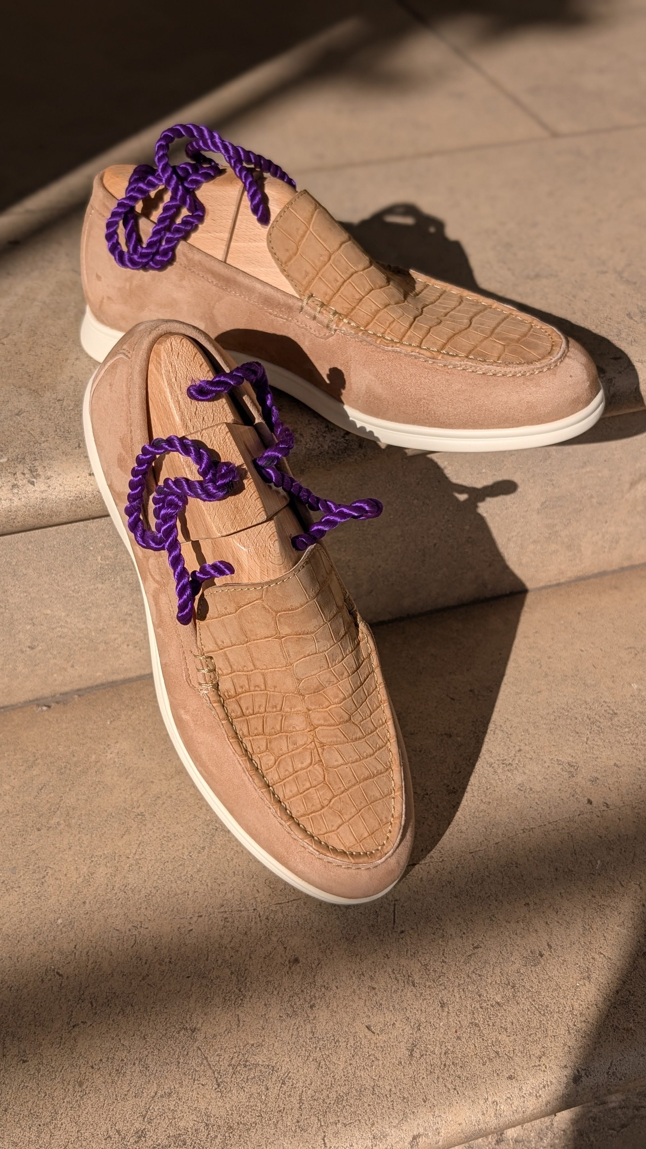 Ascot Cannes - Beige Nubuck Crocodile & Tan Beige Suede - Ascot Shoes