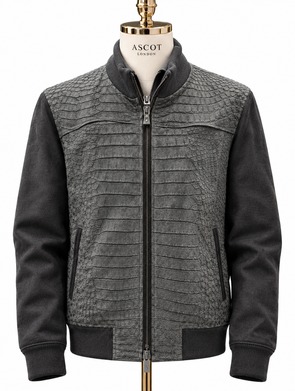 Grey Nubuck Crocodile Bomber Jacket - Ascot Shoes