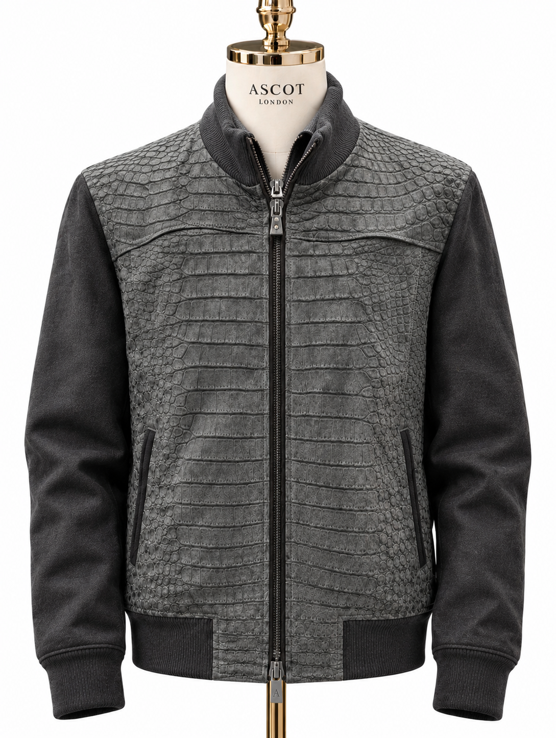 Grey Nubuck Crocodile Bomber Jacket - Ascot Shoes