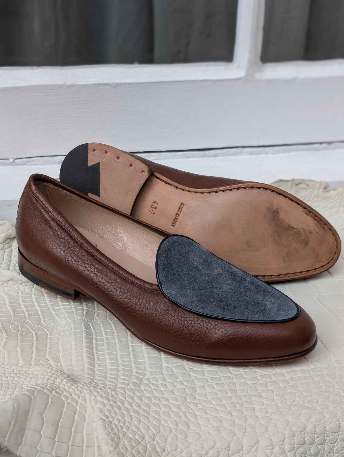 Belgian Loafer - Brown Deer & Navy Suede, UK 9.5 - Ascot Shoes