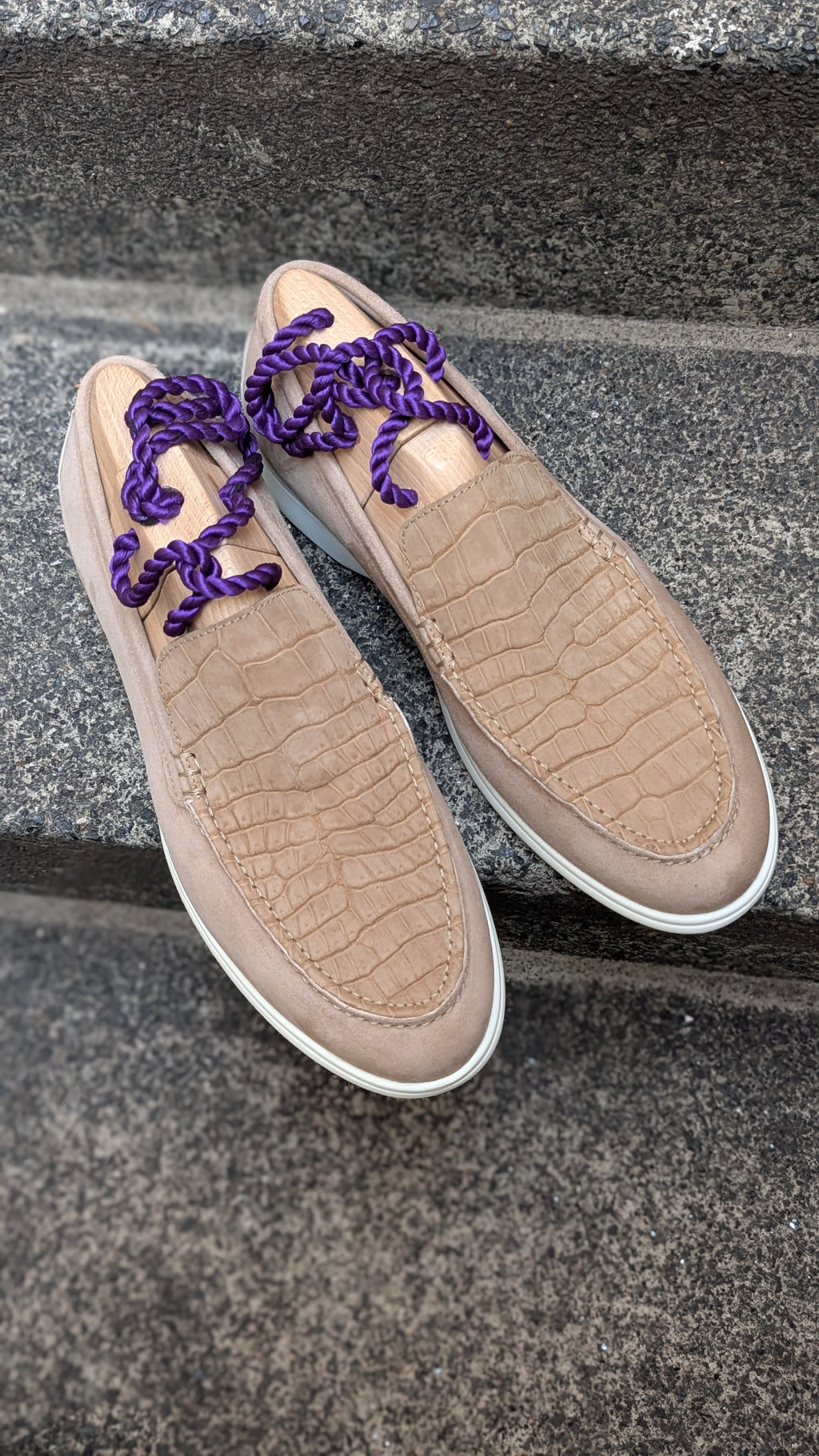 Ascot Cannes - Beige Nubuck Crocodile & Tan Beige Suede - Ascot Shoes