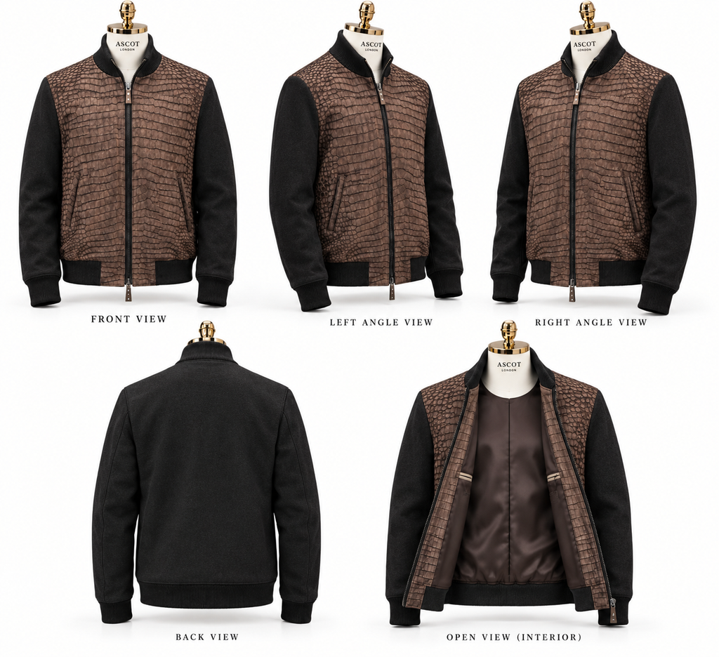Brown Nubuck Crocodile Bomber Jacket - Ascot Shoes